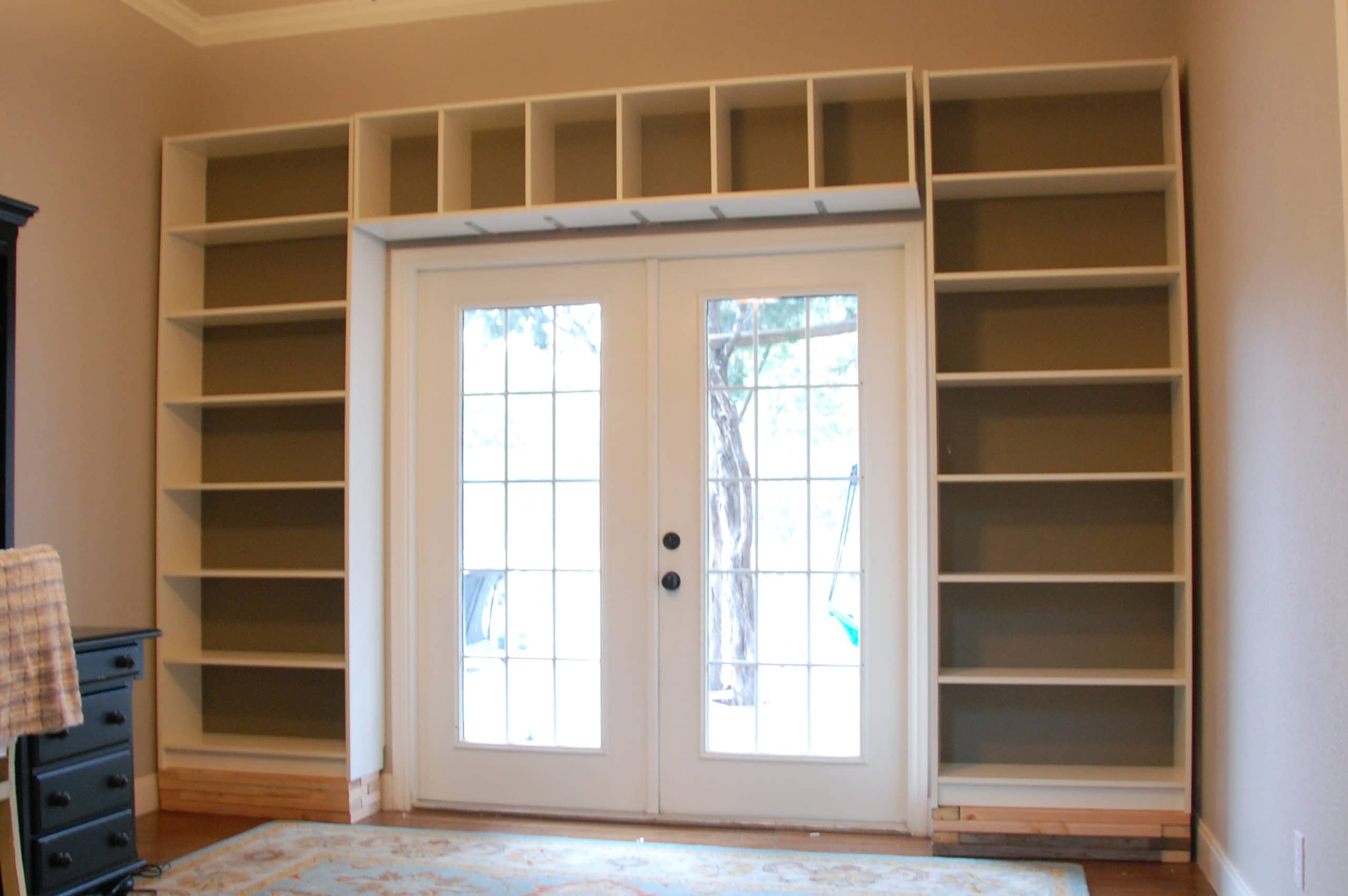Bookcases installed but no trim