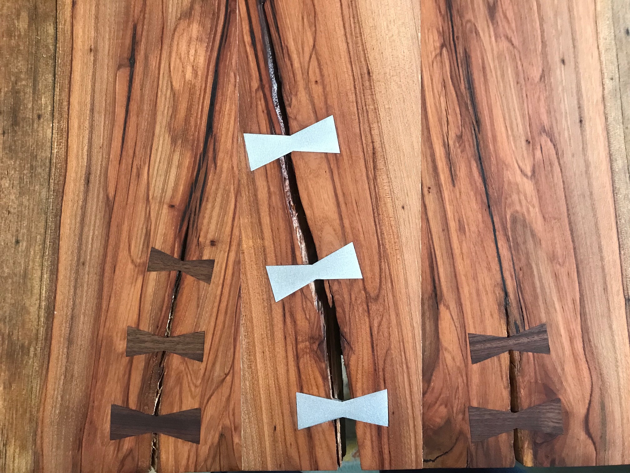 Overhead shot of butterfly inlay detail