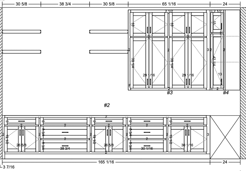 2D rendering of kitchen cabinet dimensions