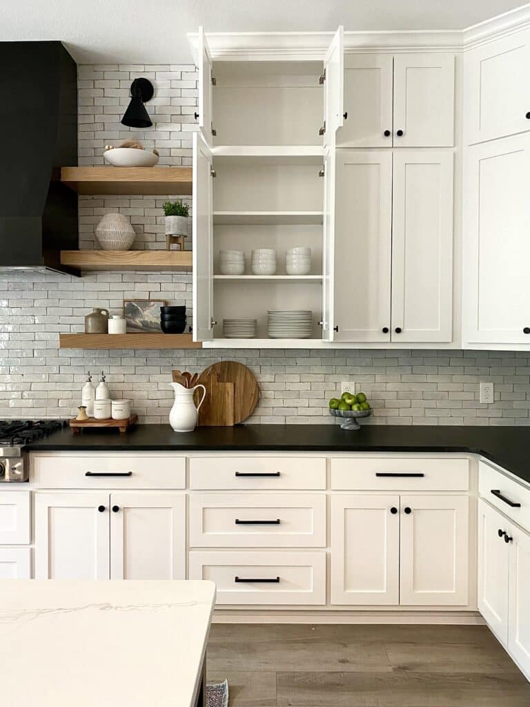 open upper cabinets showing shelves