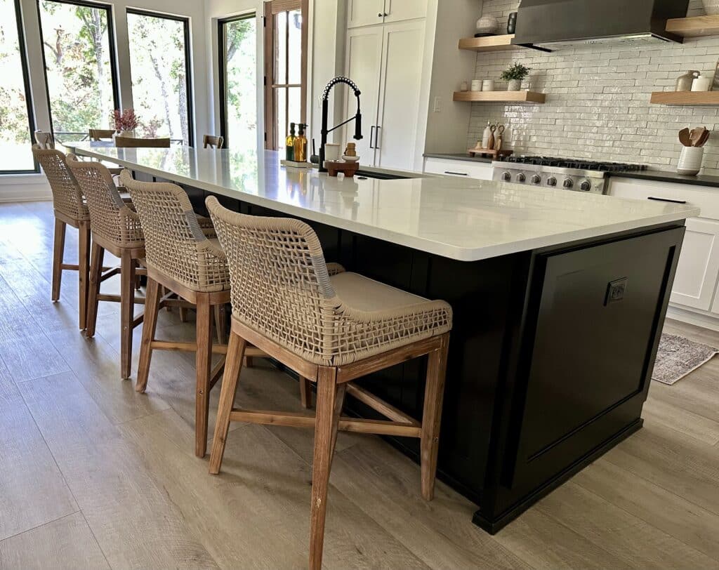 example of 10 foot wide kitchen island with bar stools