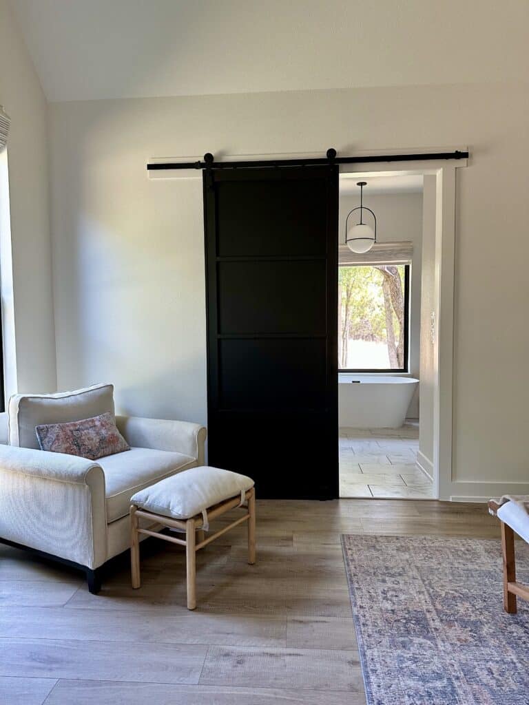 entrance to master bathroom from bedroom through sliding door