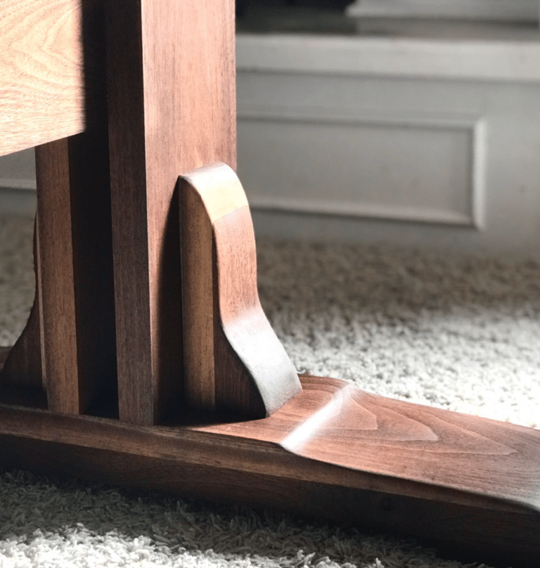 detail shot of walnut dining table